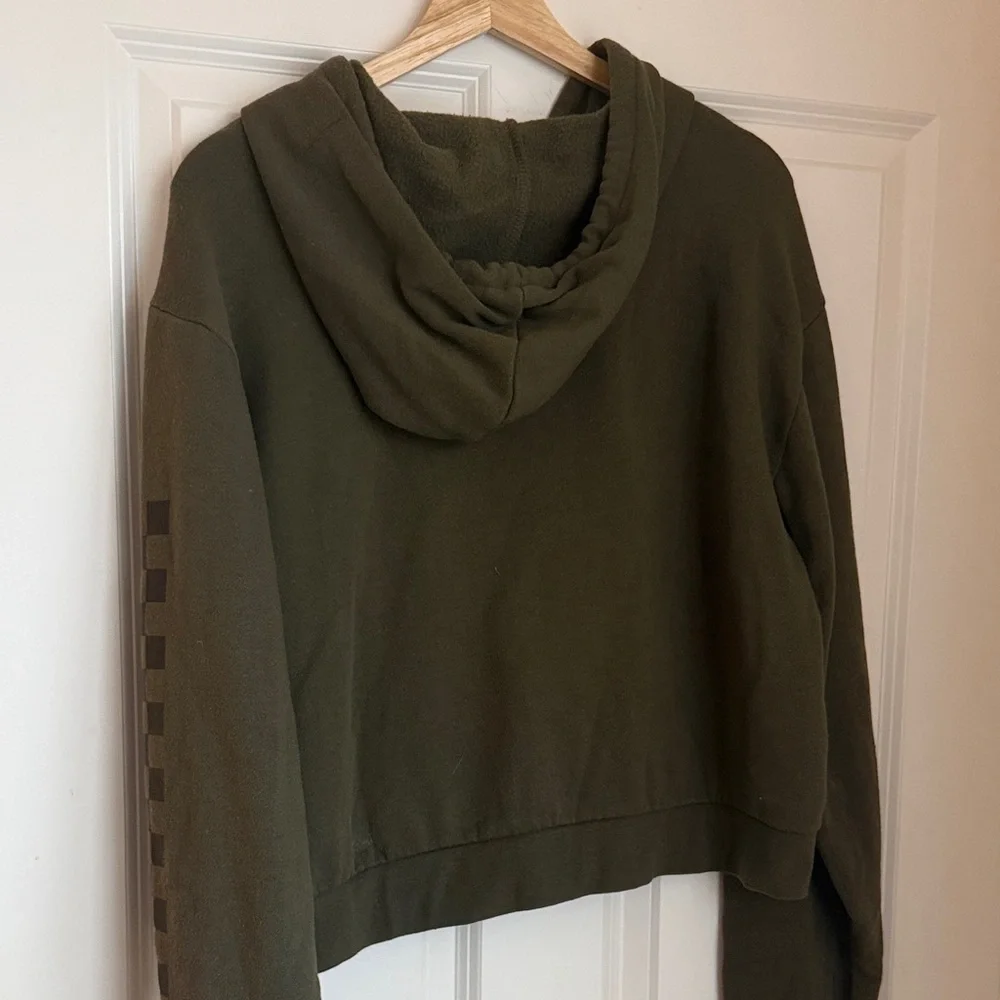 Vans Olive Green Hoodie with Black Checkered Sleeve - Picture 3 of 5
